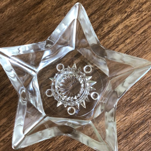 Vintage Hazel Atlas Clear Pressed Glass Star CANDLE HOLDER Set of 3 - Picture 2 of 5